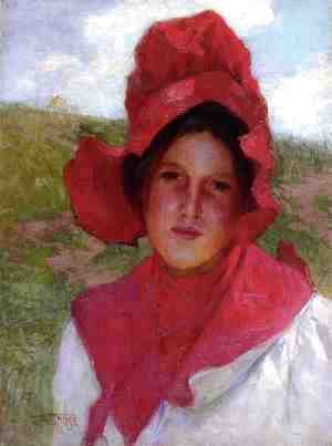 Edward Henry Potthast - Girl in a Red Bonnet