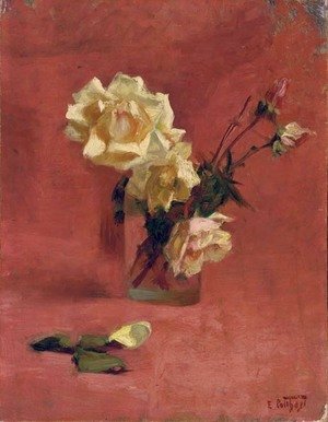 Edward Henry Potthast - Yellow Roses in a Glass Vase
